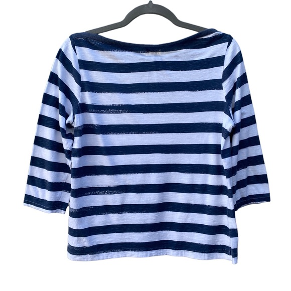 Hatley Navy Striped Boat Neck 3/4 Sleeve Cotton Top, Hatley Tops - Picture 5 of 8